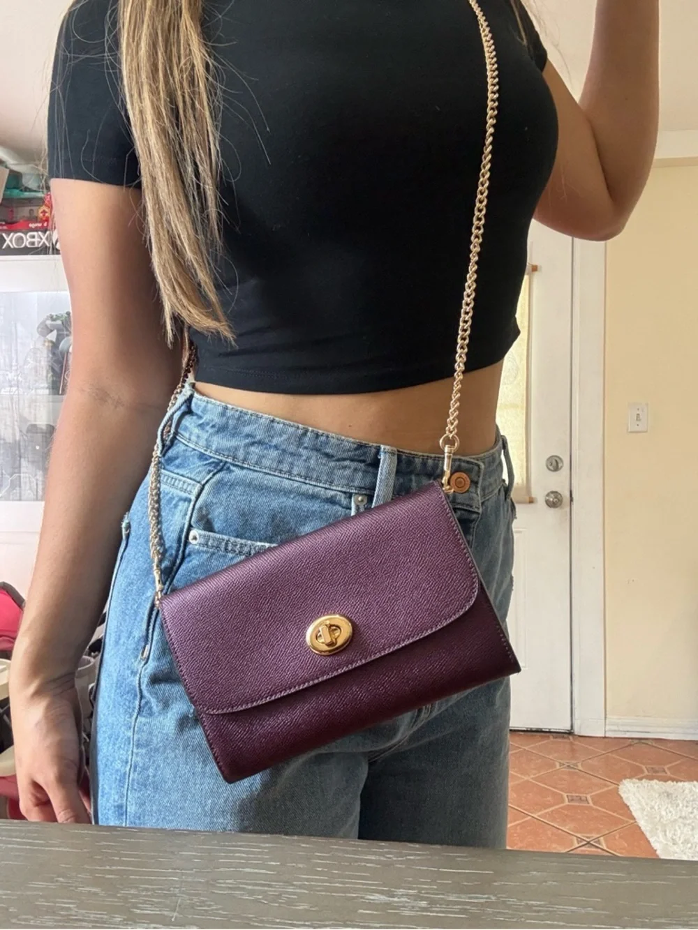 Coach Purple Shoulder Bag Gold Chain Strap Turn Lock Accent Detachable Strap - Picture 10 of 11